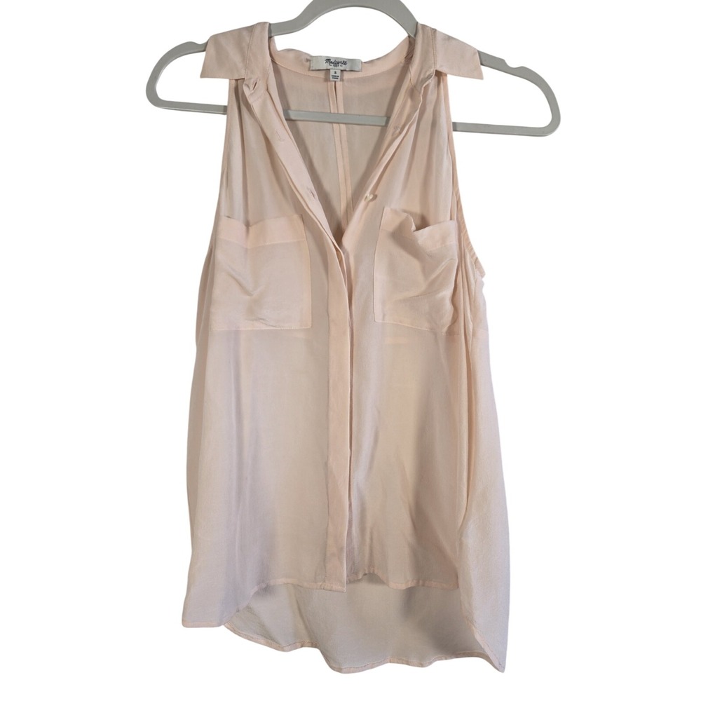 Madewell Sleeveless Silk Blouse Women S Pink Button Up Pocket Minimalist Chic